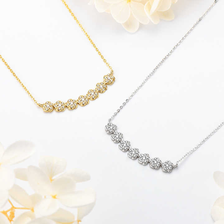 Moissanite Flower Pendant Necklace – 2mm & 1.2mm Round Cut Stones