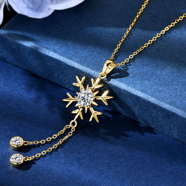 Moissanite Snowflake Tassel Pendant Necklace – 6.5mm & 4mm Round Cut