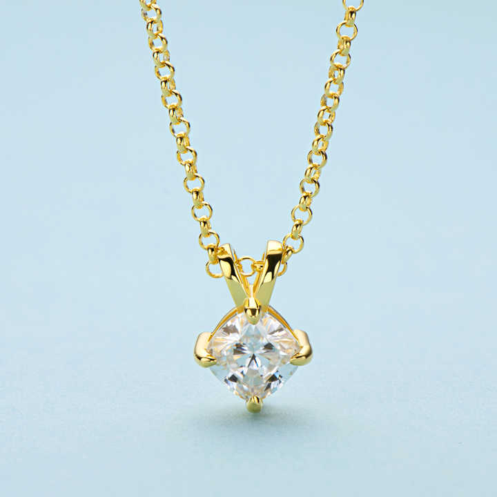 Moissanite Cushion Cut Pendant Necklace with 1.0 Carat D Color Stone