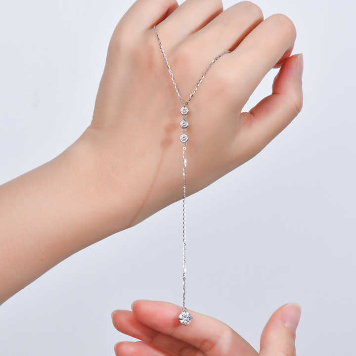 Moissanite Y-Shaped Pendant Necklace with 1.0 Carat Round Brilliant-Cut Stone