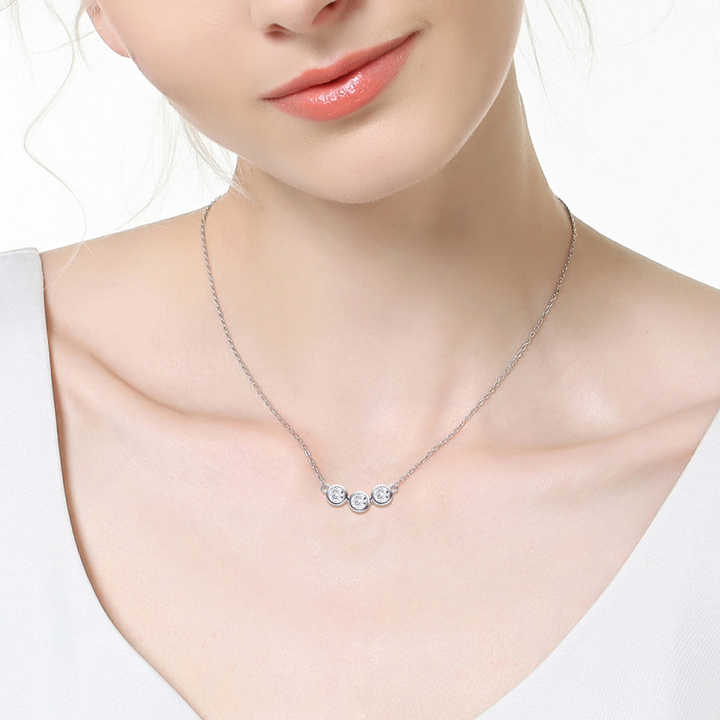 Moissanite Bezel Three-Stone Pendant Necklace with Round Cut 4mm