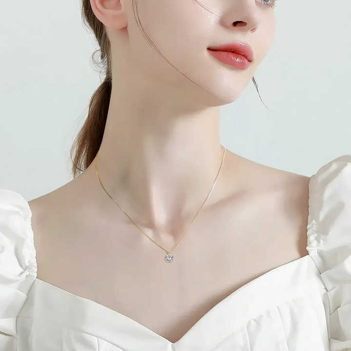 Double Bezel Moissanite Pendant Necklace – 2.0ct & 0.1ct Round Cut