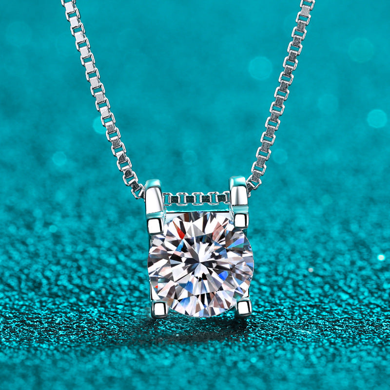 Classic Round Cut Moissanite Pendant Necklace (Plus FREE Earrings Set)