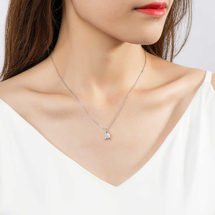 Moissanite Square Pendant Necklace with 1.0 Carat Princess Cut (6.5mm)