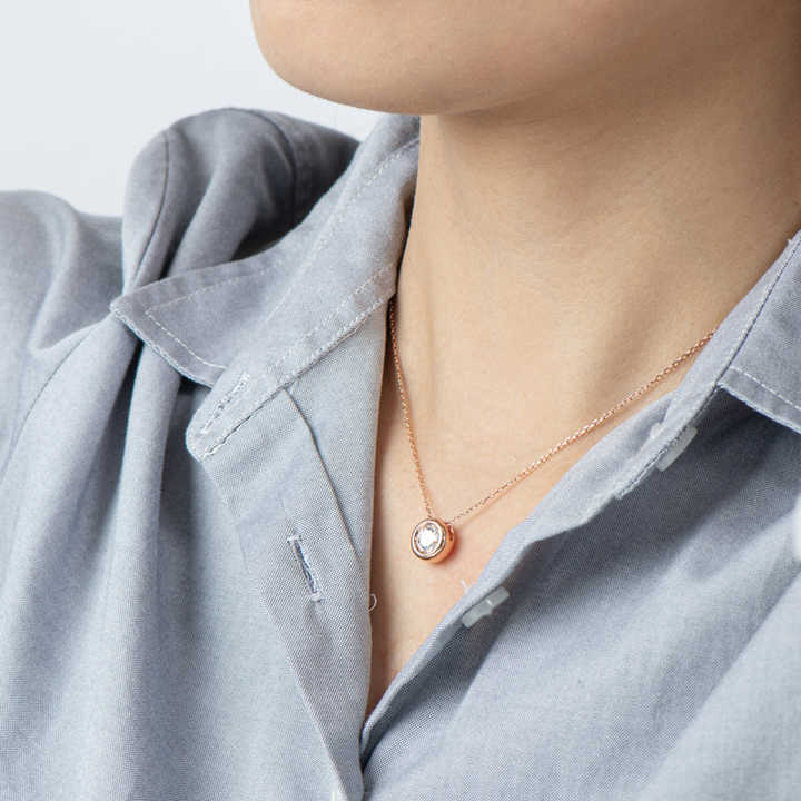 6.5mm Round Bezel Moissanite Bubble Pendant Necklace – Gold or White Gold Plated