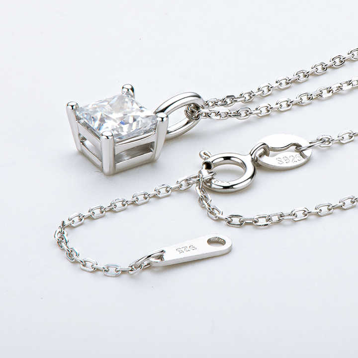 Moissanite Square Pendant Necklace with 1.0 Carat Princess Cut (6.5mm)