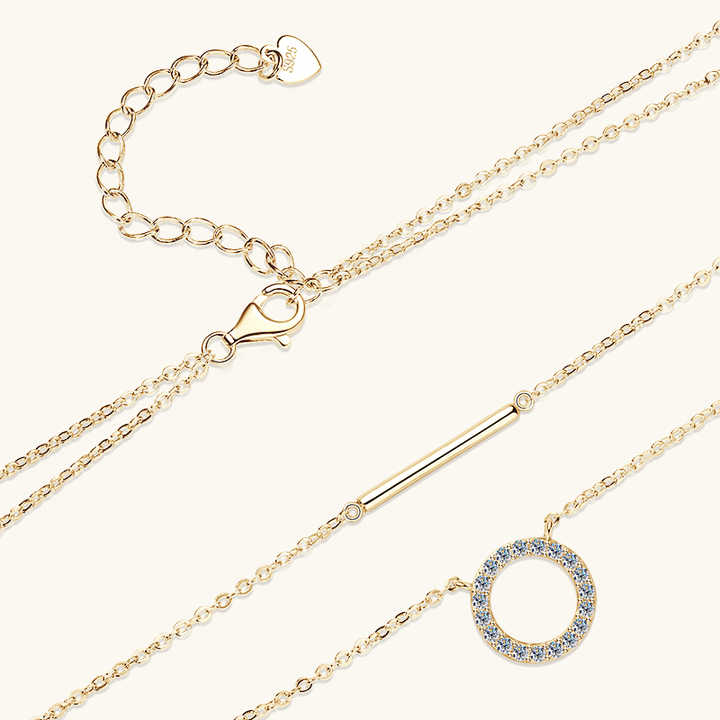 Double-Layer Moissanite Round Pendant Necklace – 1.5mm Round Cut