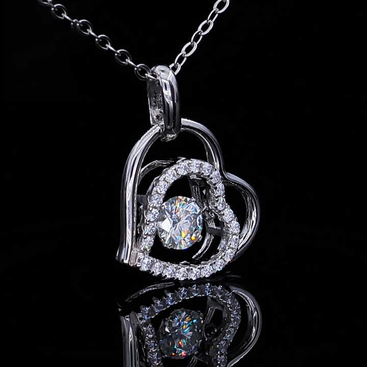 Double Heart Moissanite Dancing Pendant Necklace – 0.5ct