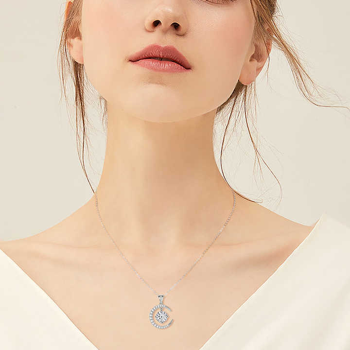 Exquisite 2ct Moissanite Moon and Star Pendant Necklace