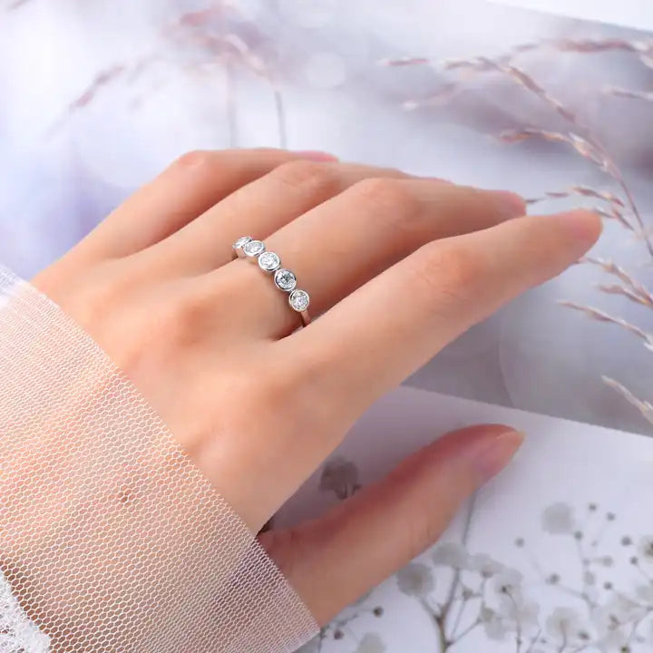 5-Stone Moissanite Wedding Band - 4mm Brilliant Cut Luxury Ring