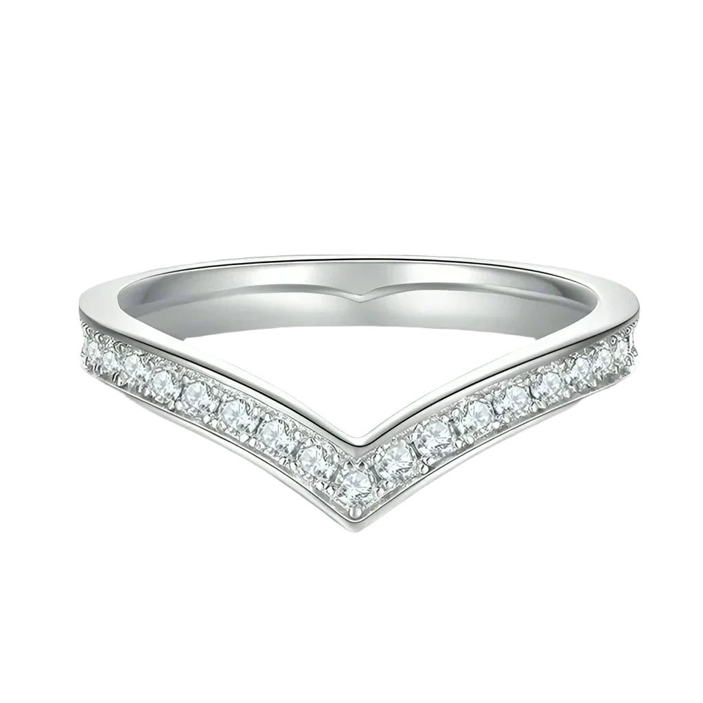Classic V-Shaped Moissanite Tennis Ring - Sparkling Pavé Design