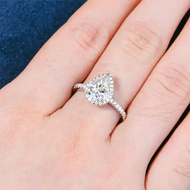 GRA-Certified 2.0 Carat Pear-Cut Moissanite Halo Engagement Ring