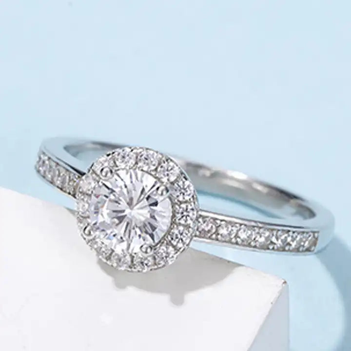 0.5 Carat Moissanite Halo Engagement Ring - Elegant