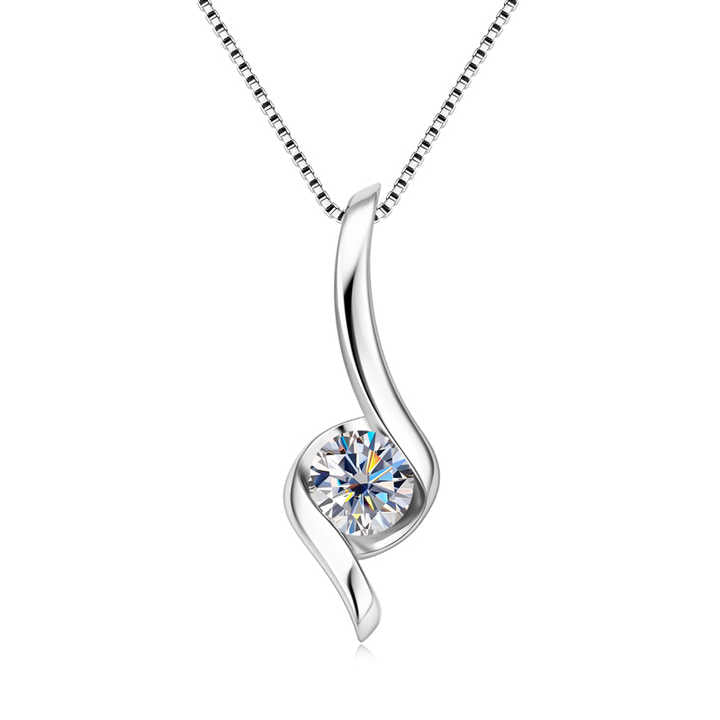 Moissanite Twist Pendant Necklace with 1.0 Carat D Color Round Brilliant-Cut Stone
