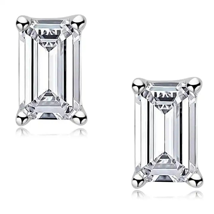 Moissanite Emerald Cut Stud Earrings with 0.25 Carat (3x5mm)