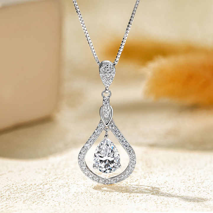 Droplet Moissanite Pendant Necklace – 1.0ct, 1.5ct, or 2.0ct D Color