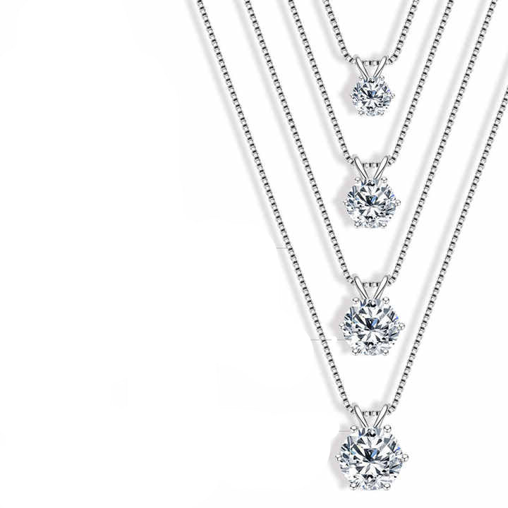 Classic Six-Prong Moissanite Pendant Necklace – Available in 5mm, 6.5mm, 8mm, and 9mm