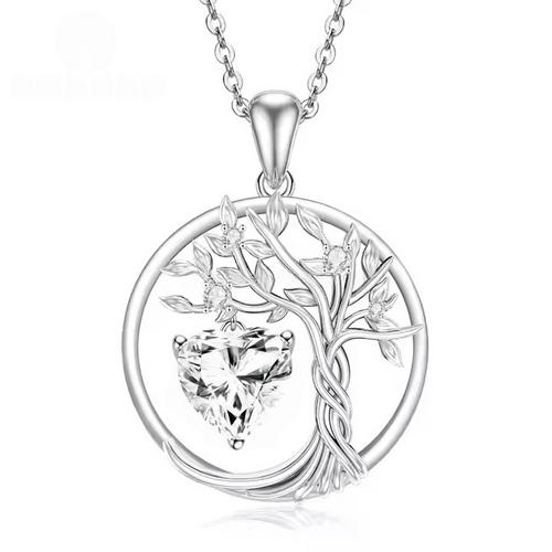 Infinity Tree of Life Heart Pendant Necklace with Moissanite
