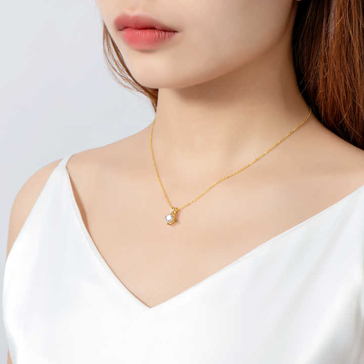 Moissanite Princess Cut Pendant Necklace with 1.0 Carat D Color Stone