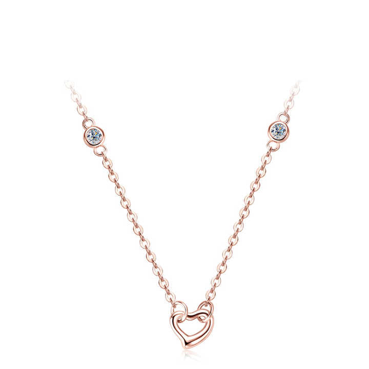 2mm D Color Moissanite Bezel Heart Pendant Necklace – Rose Gold