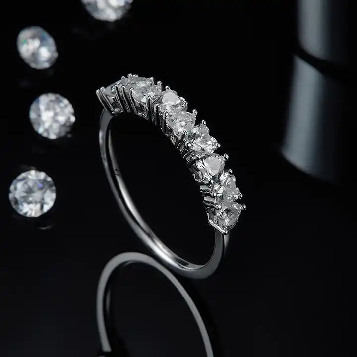 14K Gold Plated Heart Cut Moissanite Half Eternity Ring
