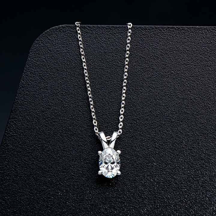 Moissanite Solitaire Pendant Necklace with 1ct Oval Cut
