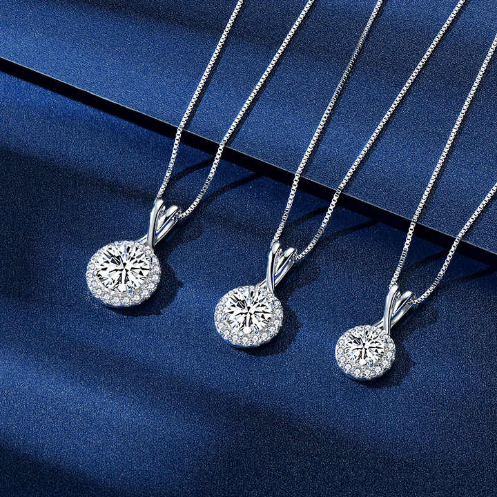 Sparkling Moissanite Halo Pendant Necklace – 6.5mm, 8mm, or 9mm Round Cut, D Color VVS1