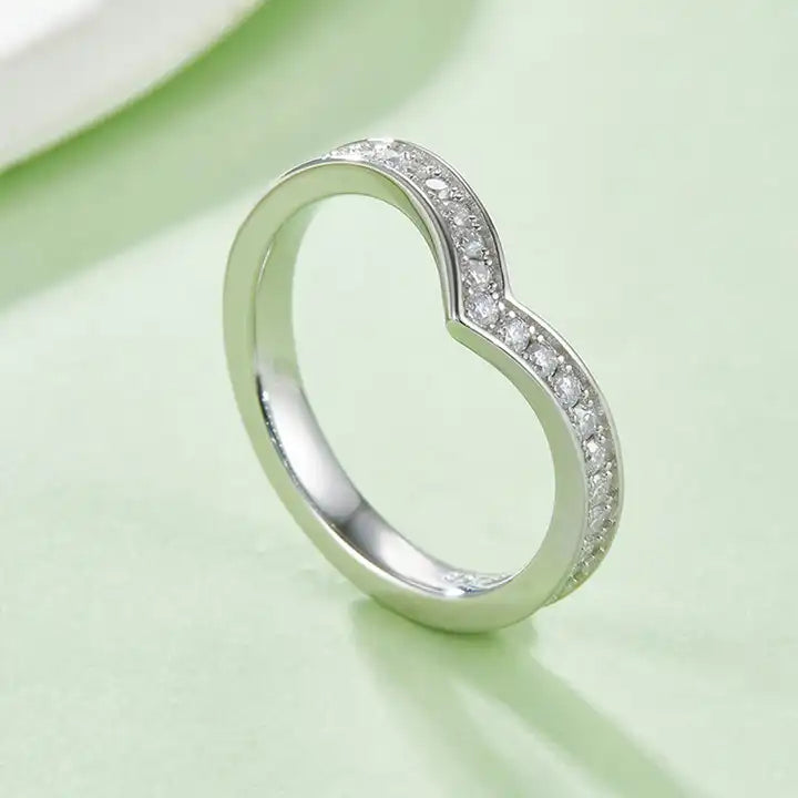 Classic V-Shaped Moissanite Tennis Ring - Sparkling Pavé Design