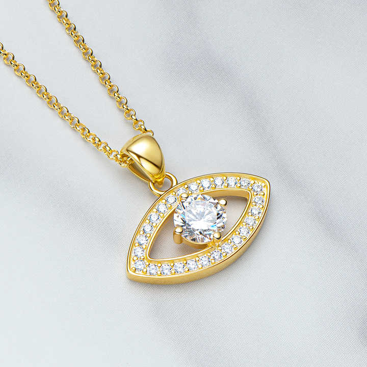 Moissanite Eye Pendant Necklace with 1.0 Carat Round Brilliant-Cut Stone