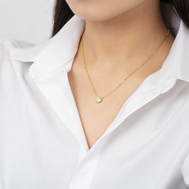 Moissanite Solitaire Pendant Necklace with 1.0 Carat Round Brilliant-Cut Stone