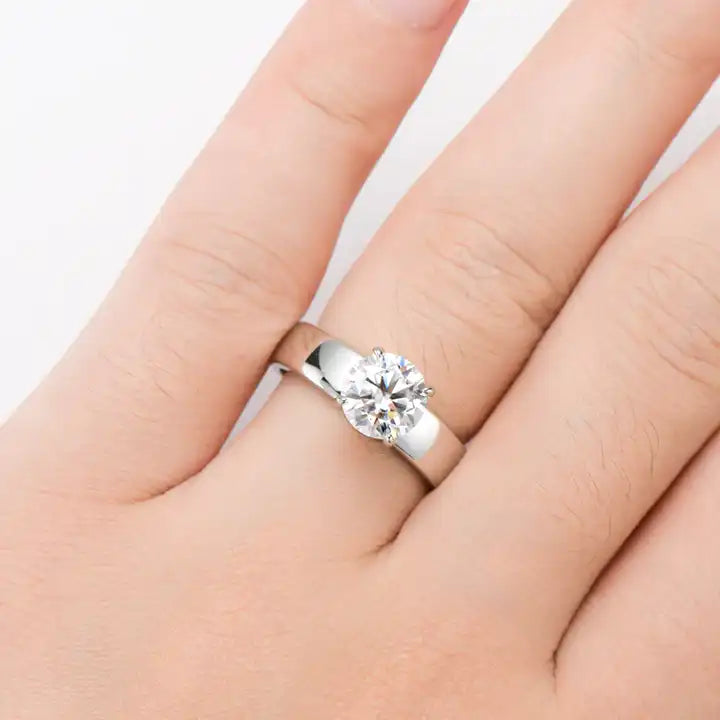 Certified 2CT Moissanite Solitaire Ring - 8mm Chunky Band