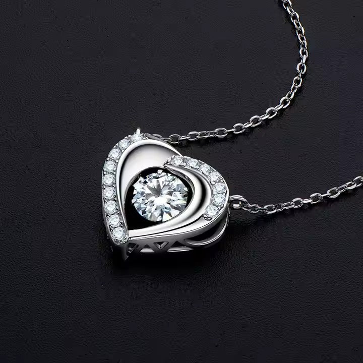 Heart-Shaped Dancing Moissanite Pendant Necklace – 0.8ct