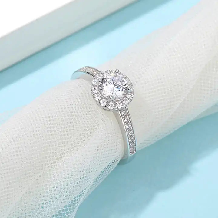 0.5 Carat Moissanite Halo Engagement Ring - Elegant