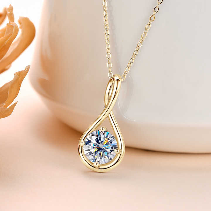 Moissanite Infinity Pendant Necklace with 2.0 Carat Round Brilliant Cut (8.0mm)