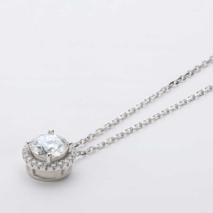 Moissanite Halo Pendant Necklace