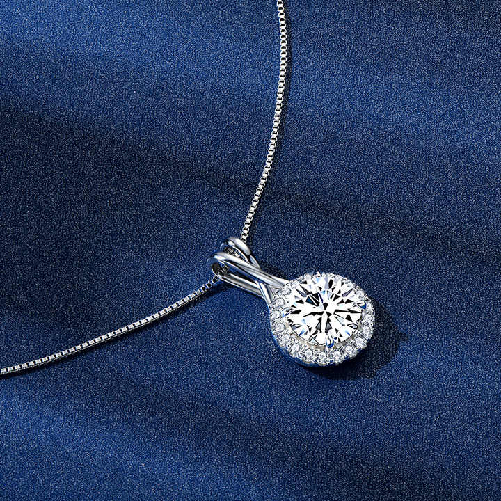 Sparkling Moissanite Halo Pendant Necklace – 6.5mm, 8mm, or 9mm Round Cut, D Color VVS1