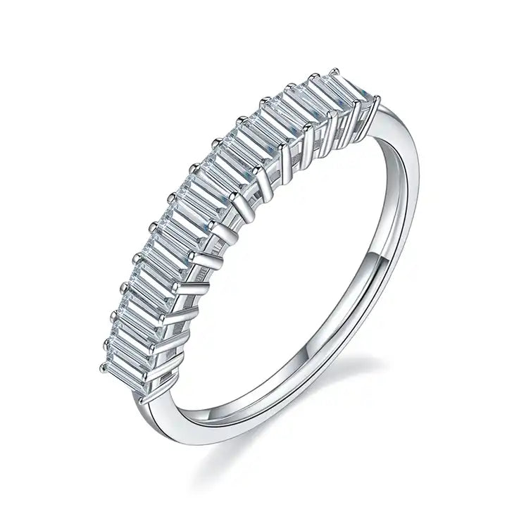 1.0ct Emerald Cut Moissanite Half Eternity Band - D Color