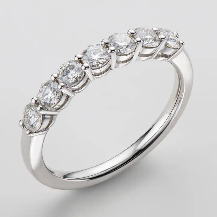7-Stone Moissanite Engagement Ring - Round Brilliant Cut