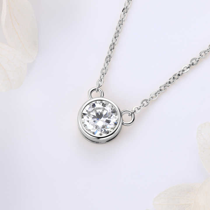 Moissanite Solitaire Pendant Necklace with 1.0 Carat Round Brilliant-Cut Stone
