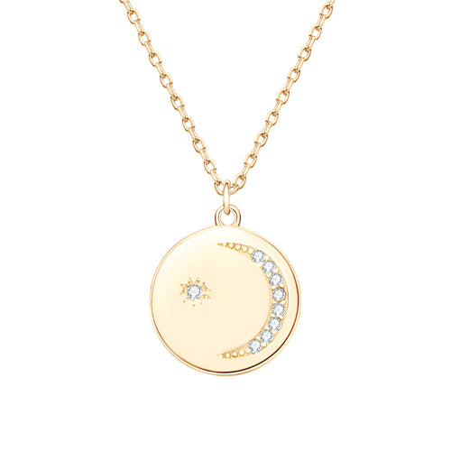 Moissanite Star and Moon Pendant Necklace with 1.3mm and 1.5mm Round Brilliant Cuts