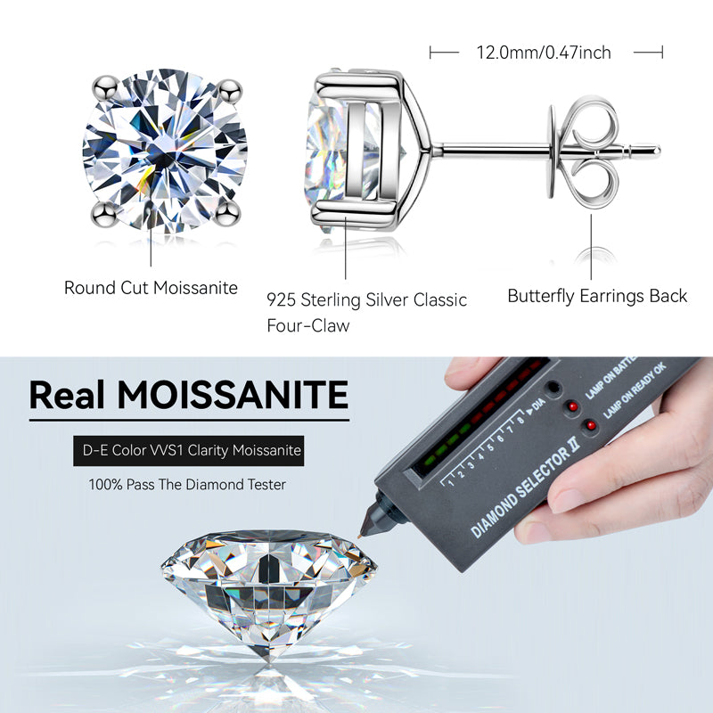 Moissanite Stud Round Brilliant Cut Earrings