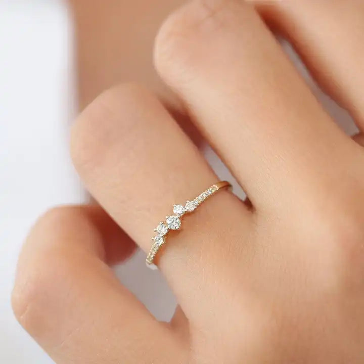 14K Gold Plated Moissanite Cluster Wedding Band - Round Brilliant Design