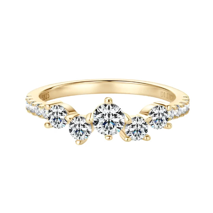 14K Gold Plated Moissanite Cluster Wedding Band - Round Brilliant Design