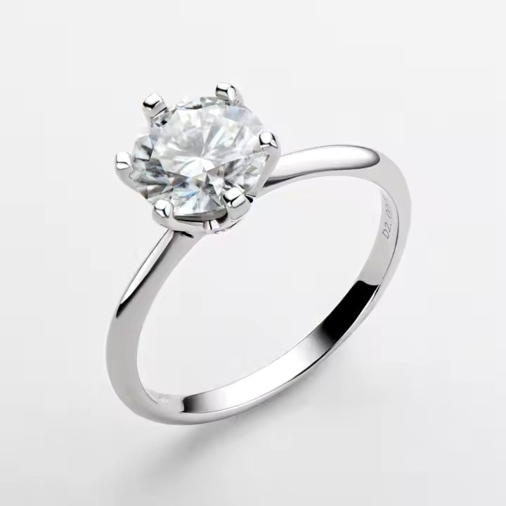 2 Carat Moissanite Engagement Ring - 8mm Six-Claw Setting