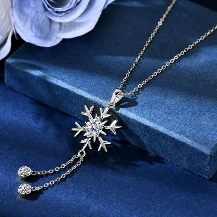 Moissanite Snowflake Tassel Pendant Necklace – 6.5mm & 4mm Round Cut