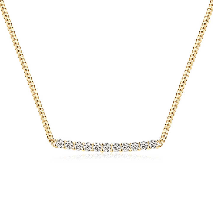 18K Gold Plated Moissanite Curved Bar Necklace – 11 Stones, 0.1ct Each