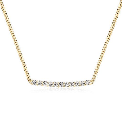 18K Gold Plated Moissanite Curved Bar Necklace – 11 Stones, 0.1ct Each
