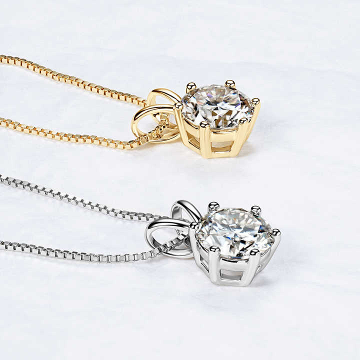 Classic Six-Prong Moissanite Pendant Necklace – Available in 5mm, 6.5mm, 8mm, and 9mm