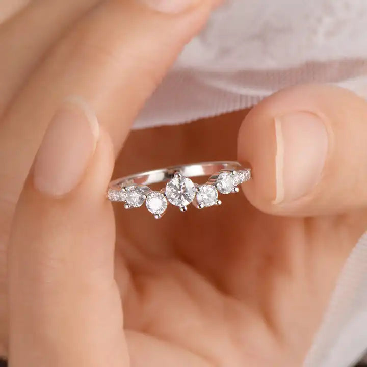 14K Gold Plated Moissanite Cluster Wedding Band - Round Brilliant Design