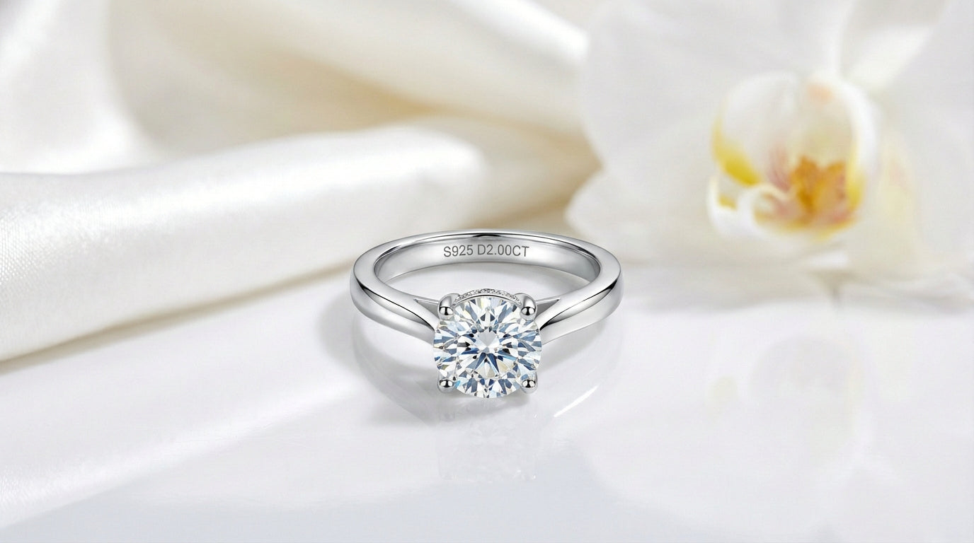 2 Carat Moissanite Engagement Ring - 8mm Round Cut